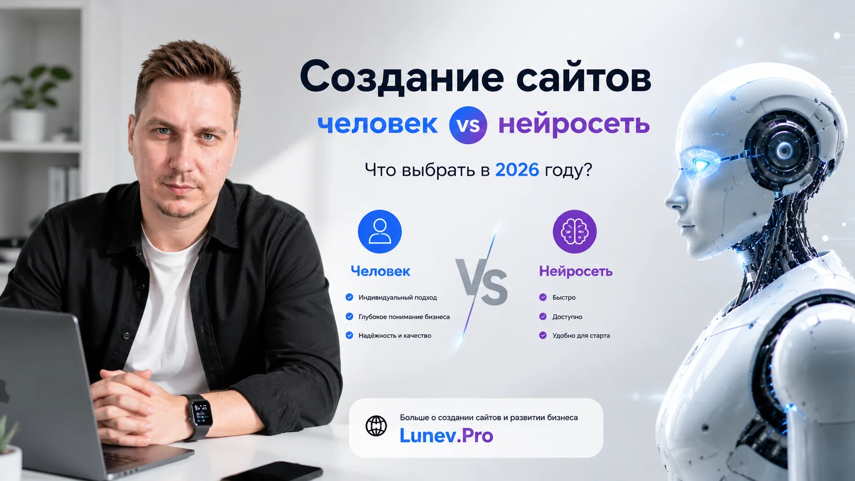 Создание сайта человеком или нейросетью - что выбрать в 2026 году