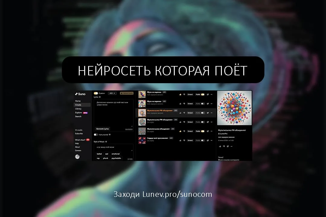 Нейросеть которая поёт и пишет песни, создай свою песню
